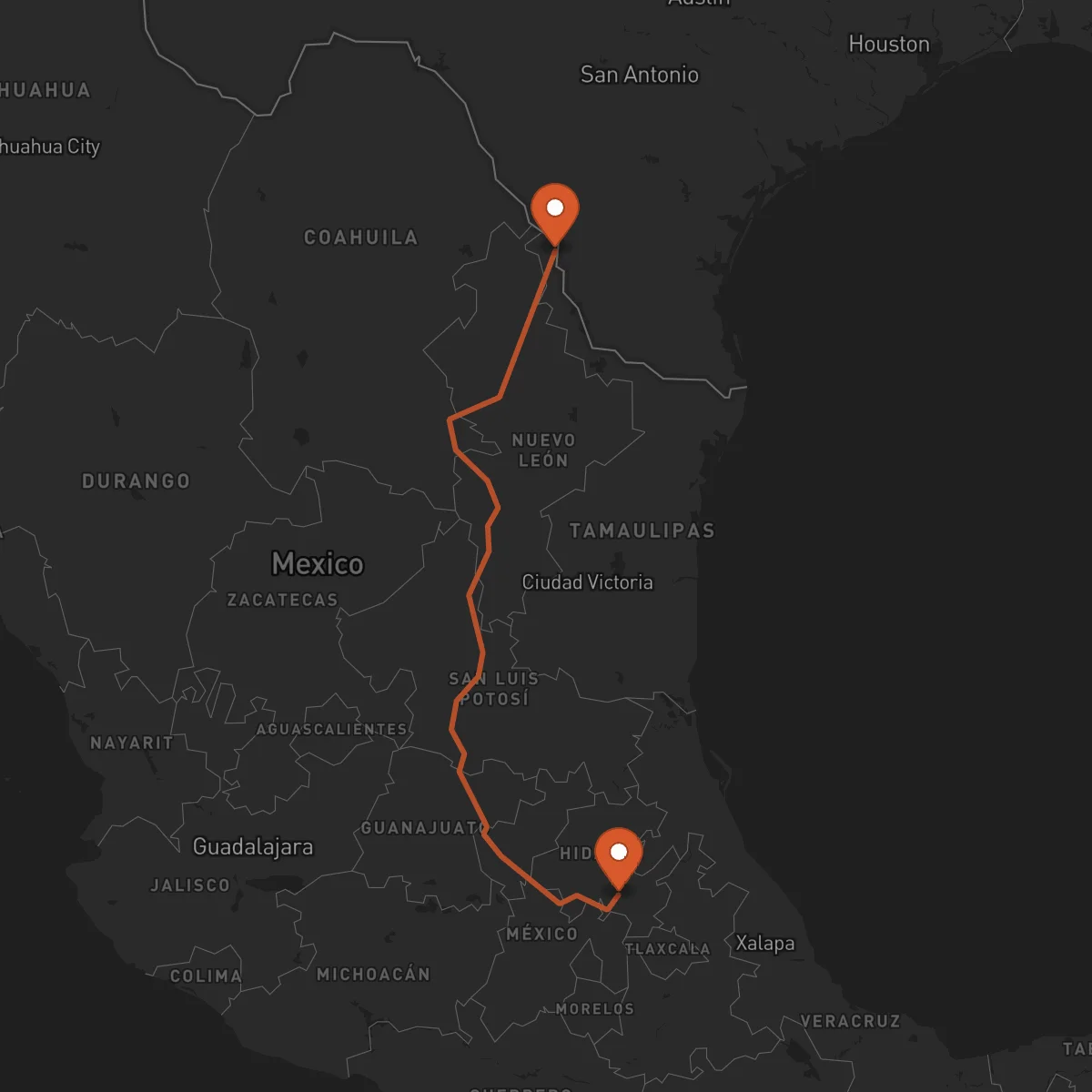 Ruta Nuevo Laredo - Pachuca de Soto