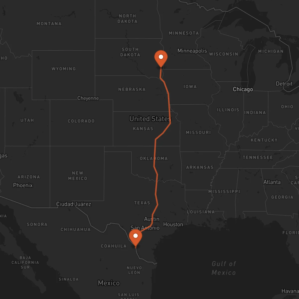 Ruta Sioux Falls - Nuevo Laredo