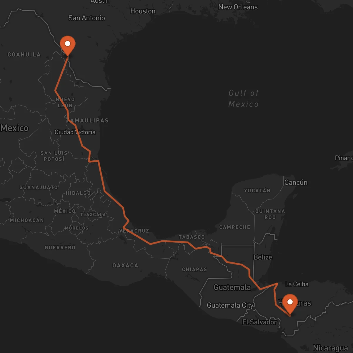 Ruta Tegucigalpa - Nuevo Laredo