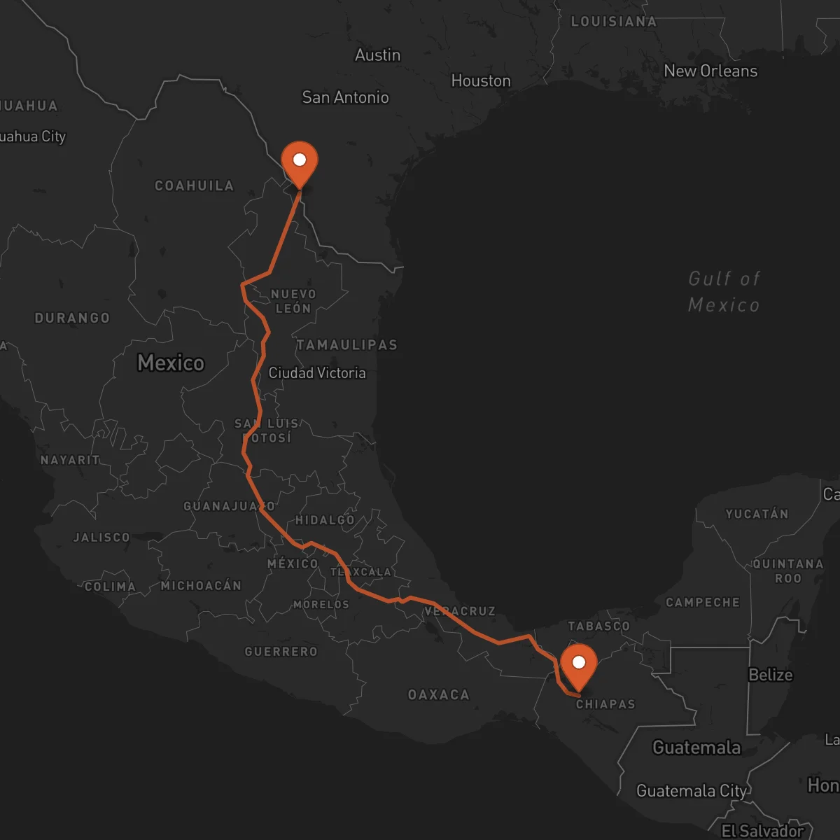 Ruta Tuxtla Gutiérrez - Nuevo Laredo