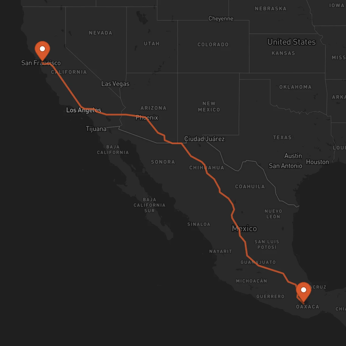 Ruta Oakland - Oaxaca de Juárez