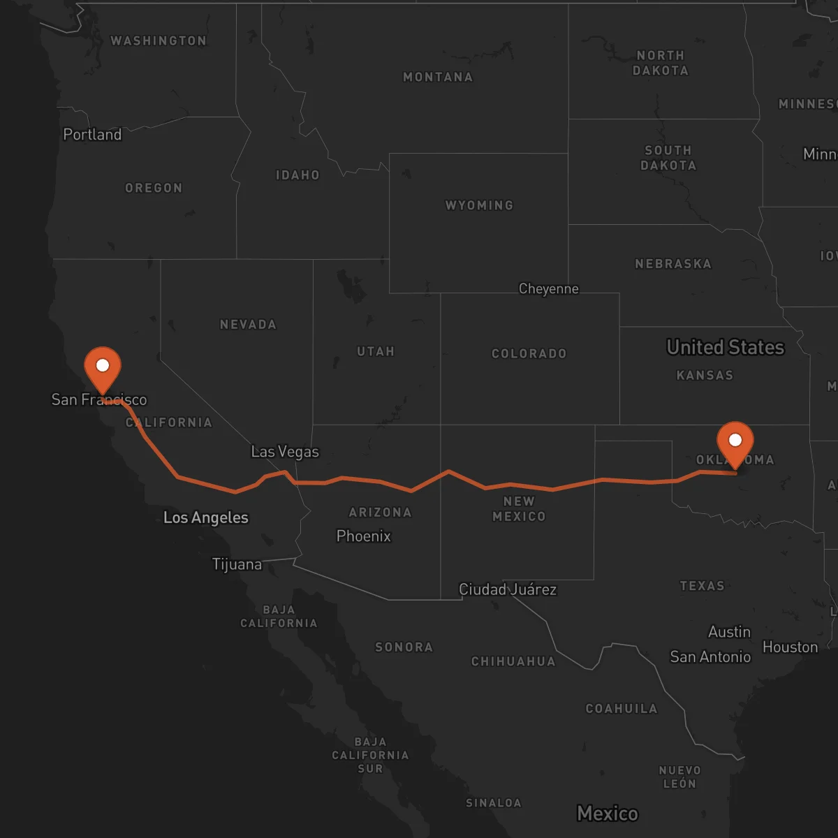 Ruta Oakland - Oklahoma City