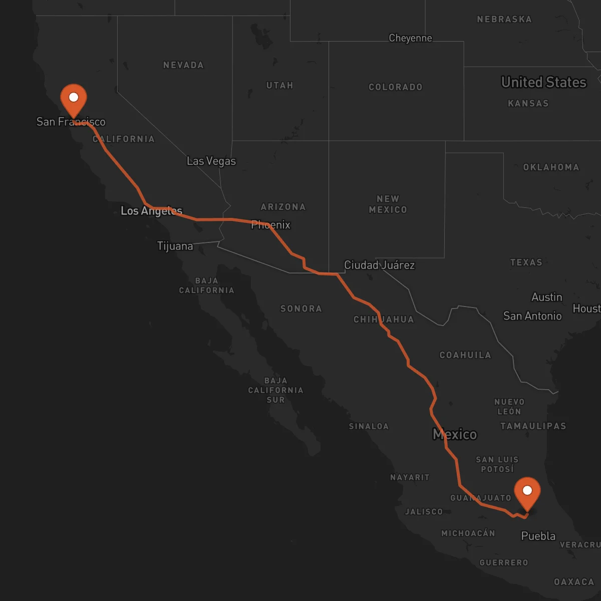 Ruta Oakland - Pachuca de Soto