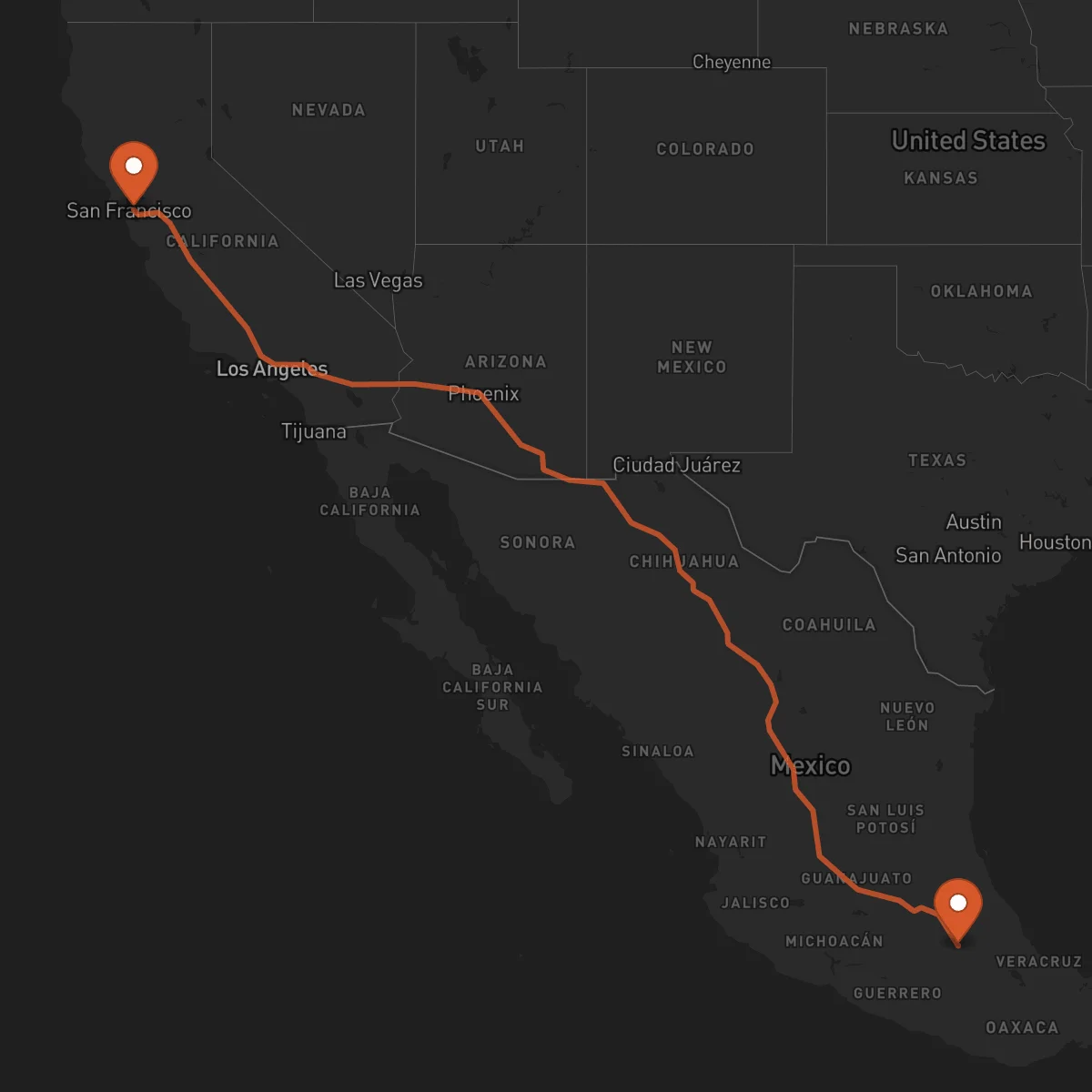 Ruta Puebla de Zaragoza - Oakland