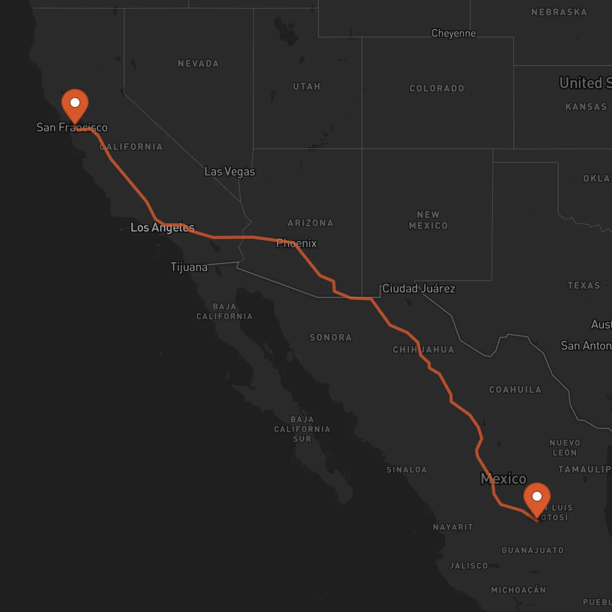 Ruta San Luis Potosí - Oakland