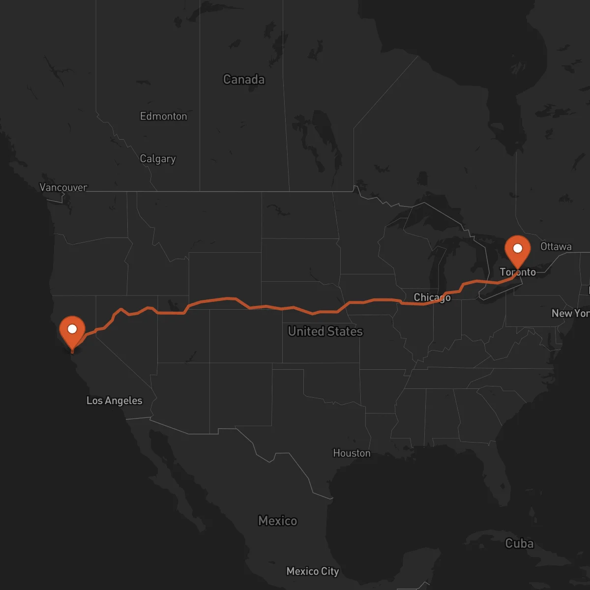Ruta Toronto - Oakland