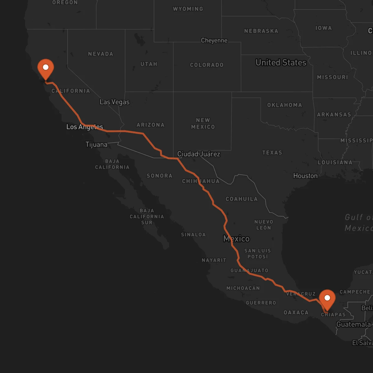 Ruta Oakland - Tuxtla Gutiérrez