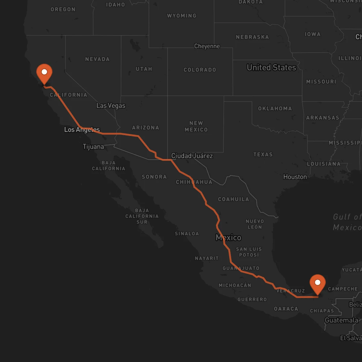 Ruta Oakland - Villahermosa