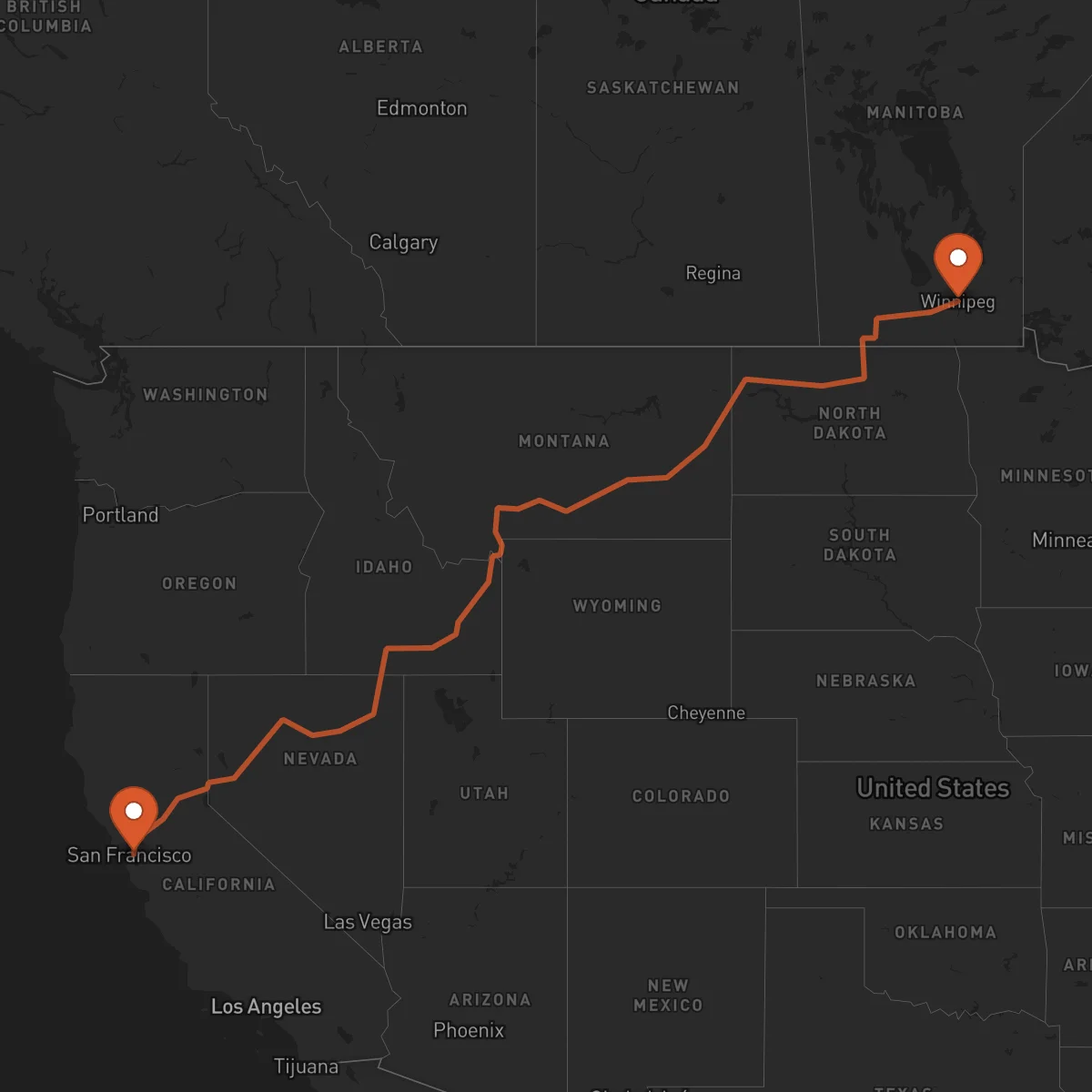 Ruta Winnipeg - Oakland