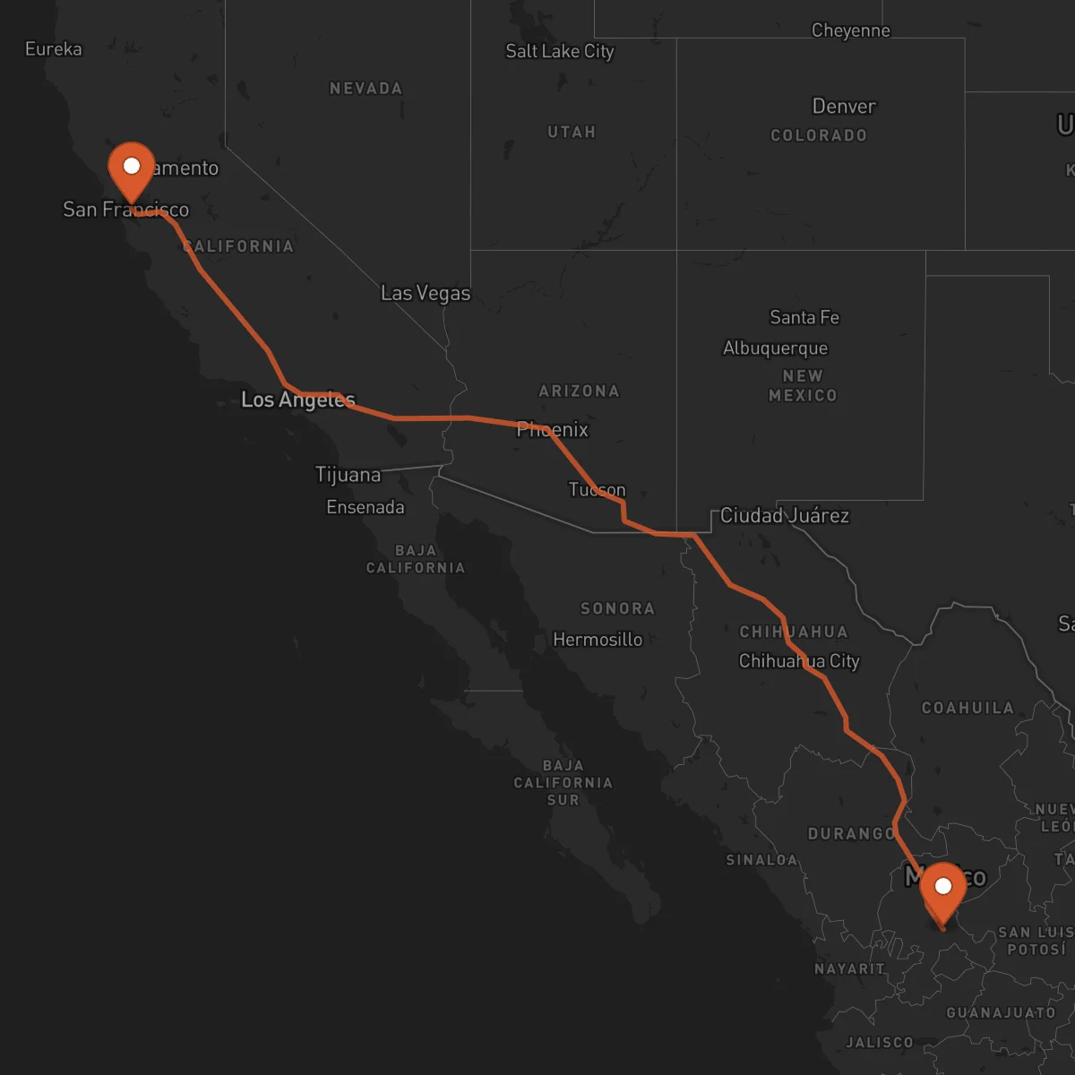 Ruta Oakland - Zacatecas