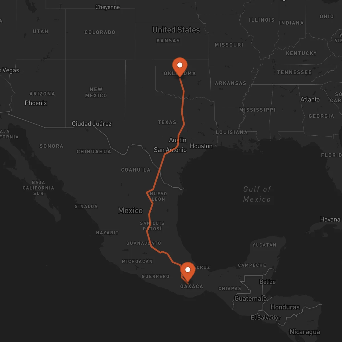 Ruta Oklahoma City - Oaxaca de Juárez