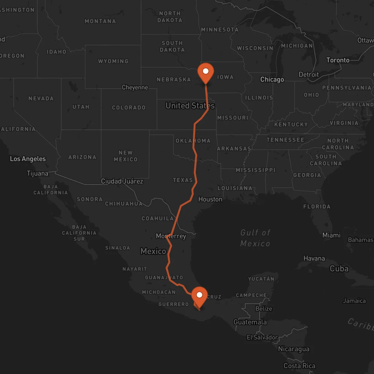 Ruta Oaxaca de Juárez - Omaha