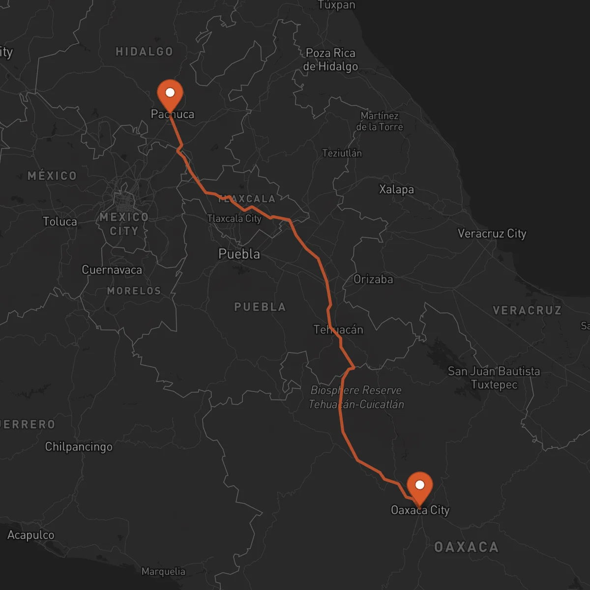 Ruta Oaxaca de Juárez - Pachuca de Soto