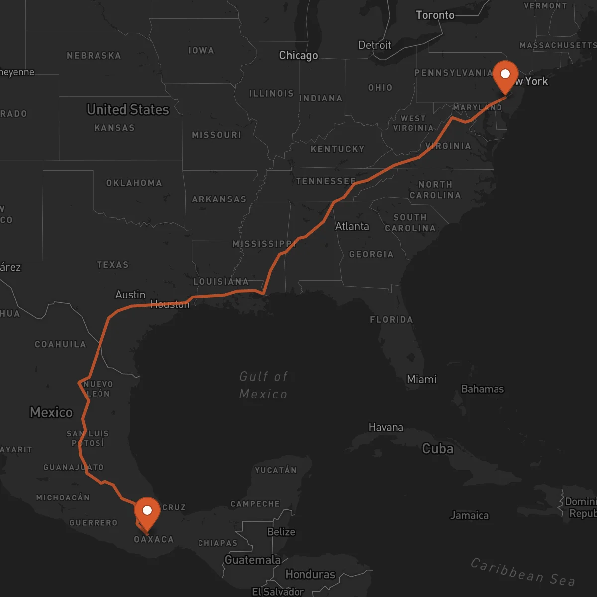 Ruta Philadelphia - Oaxaca de Juárez