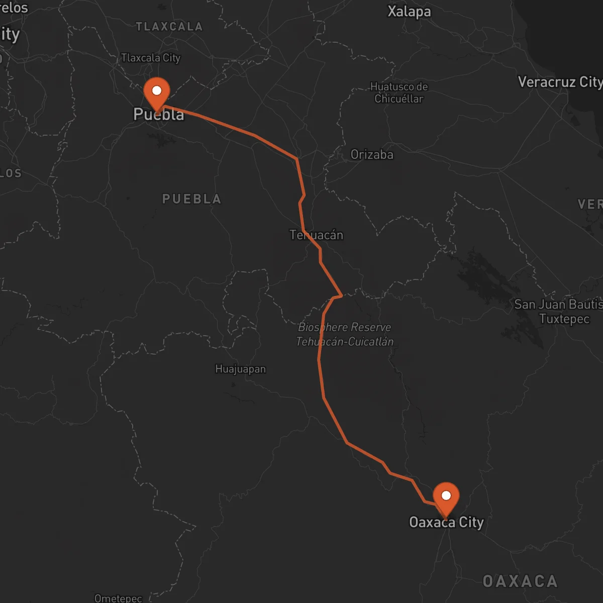 Ruta Puebla de Zaragoza - Oaxaca de Juárez