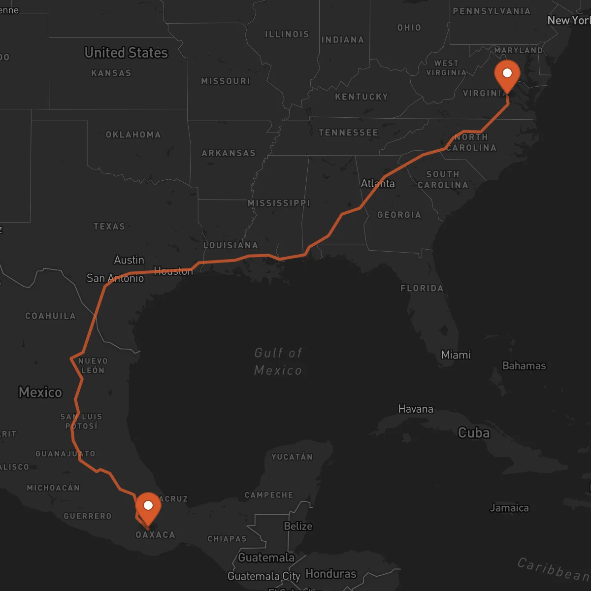 Ruta Oaxaca de Juárez - Richmond