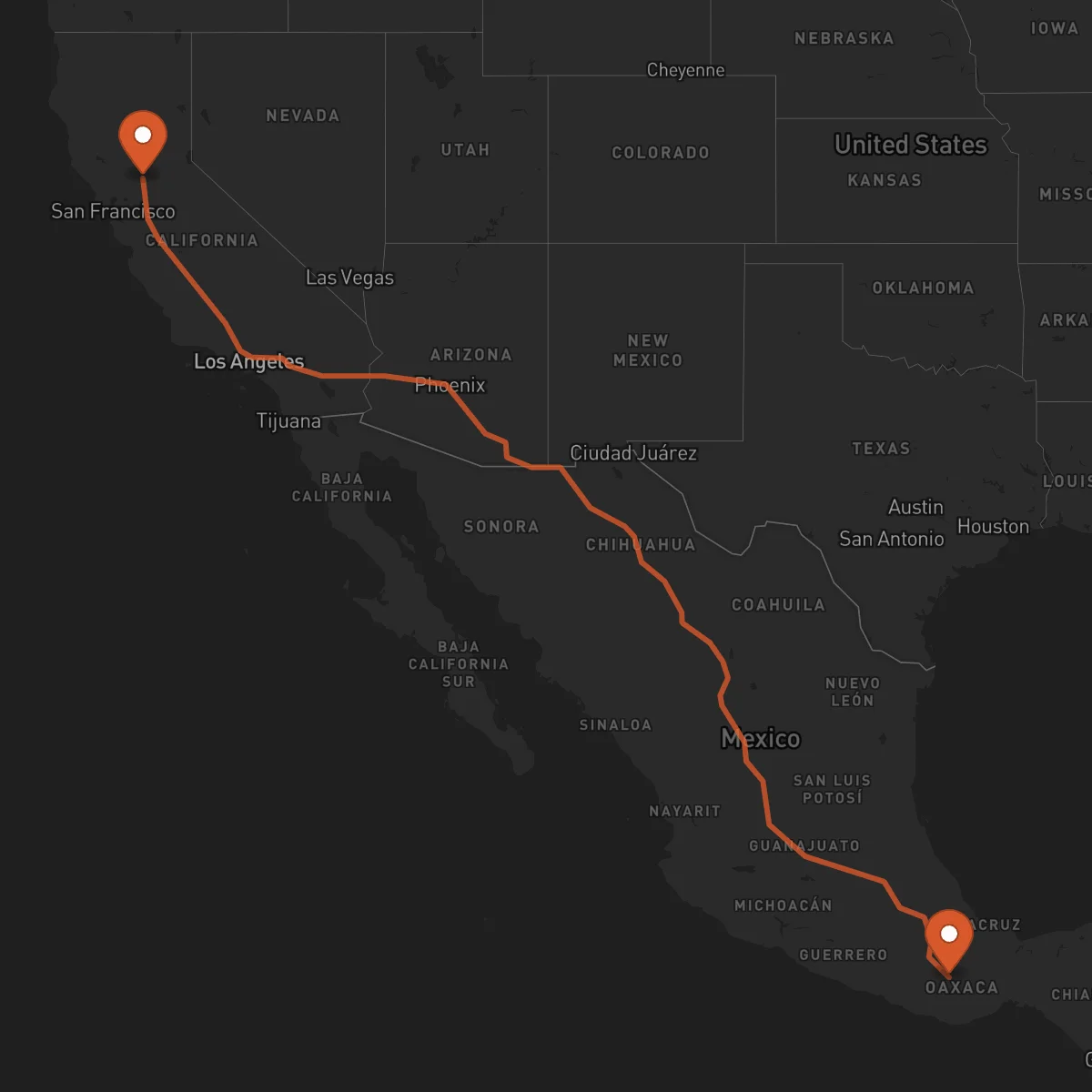 Ruta Oaxaca de Juárez - Sacramento