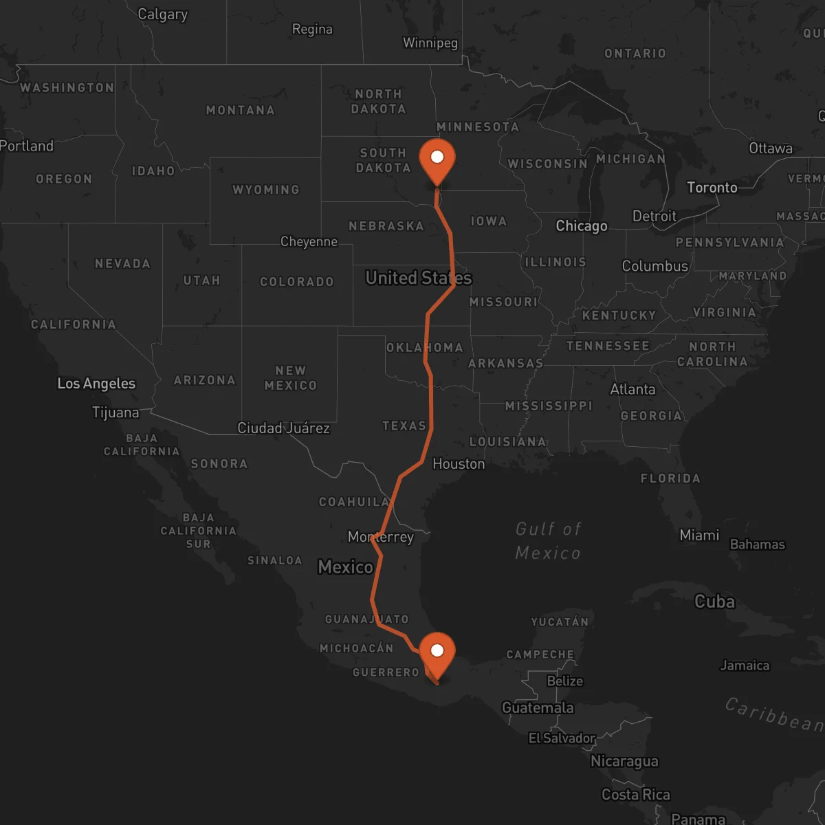 Ruta Sioux Falls - Oaxaca de Juárez