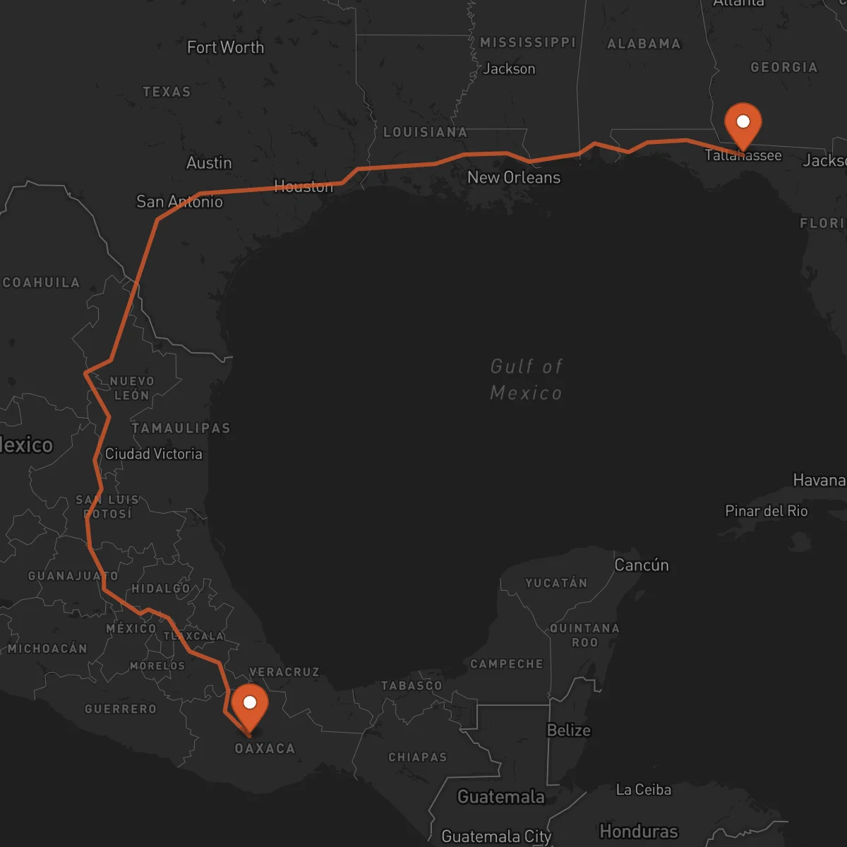 Ruta Oaxaca de Juárez - Tallahassee