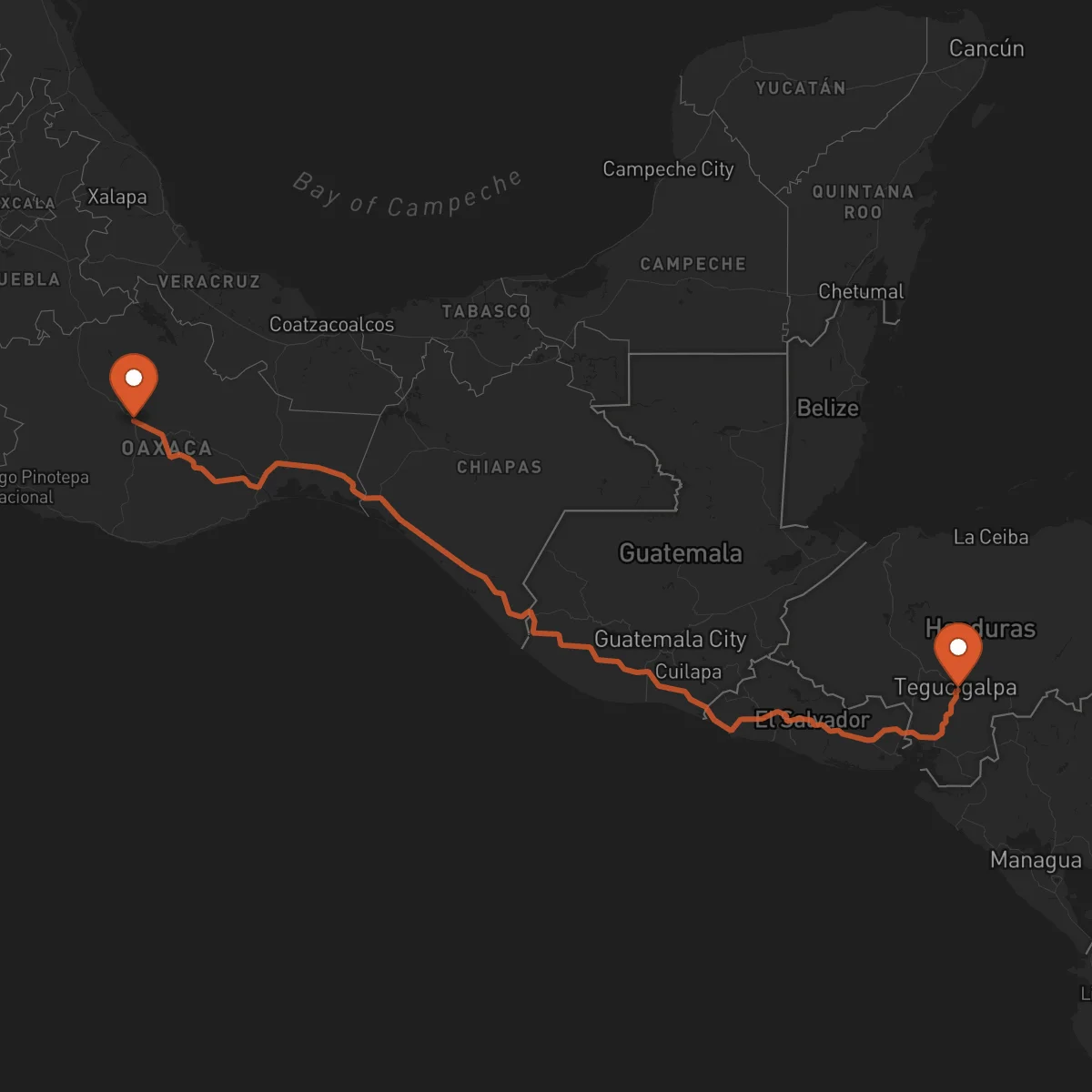 Ruta Oaxaca de Juárez - Tégucigalpa