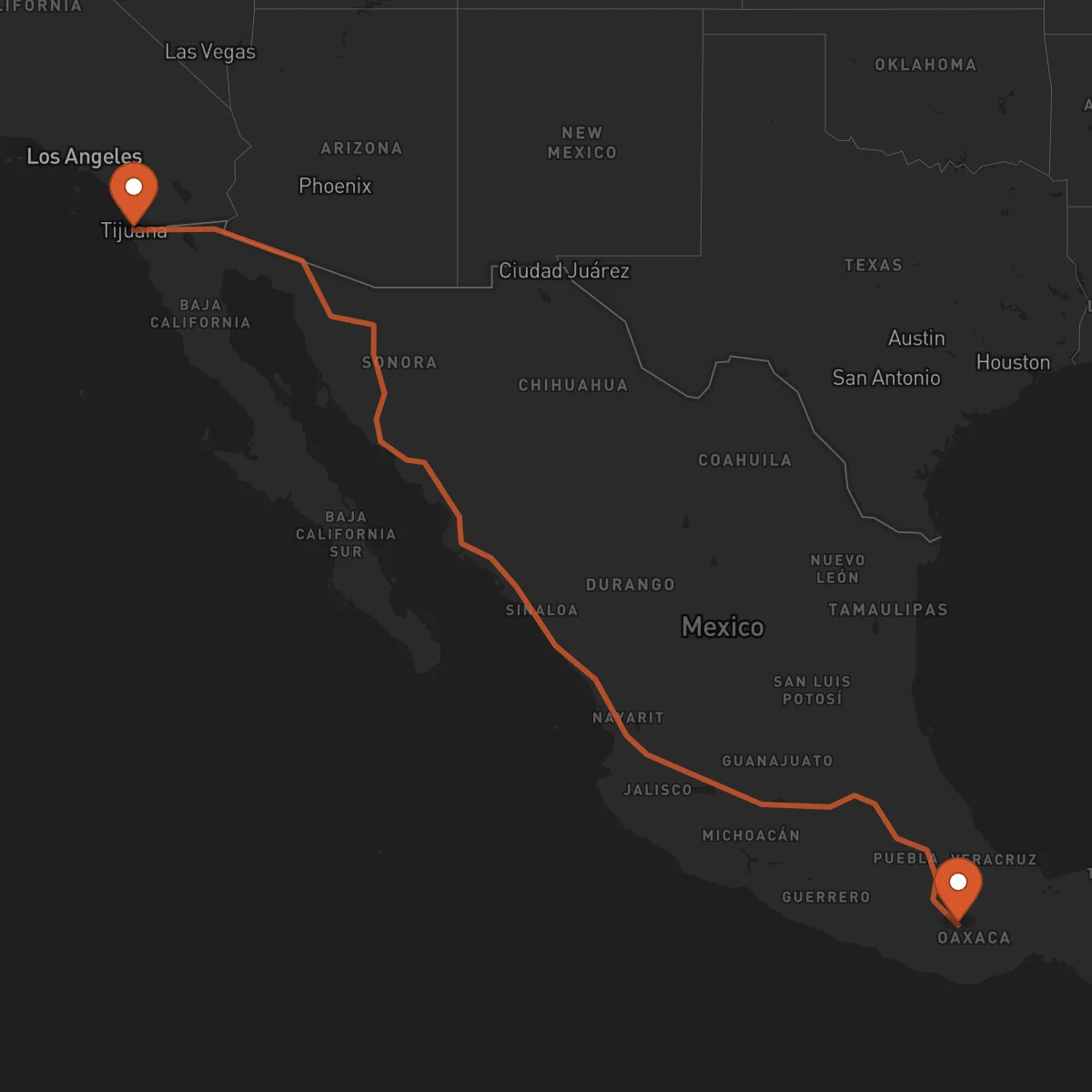 Ruta Tijuana - Oaxaca de Juárez