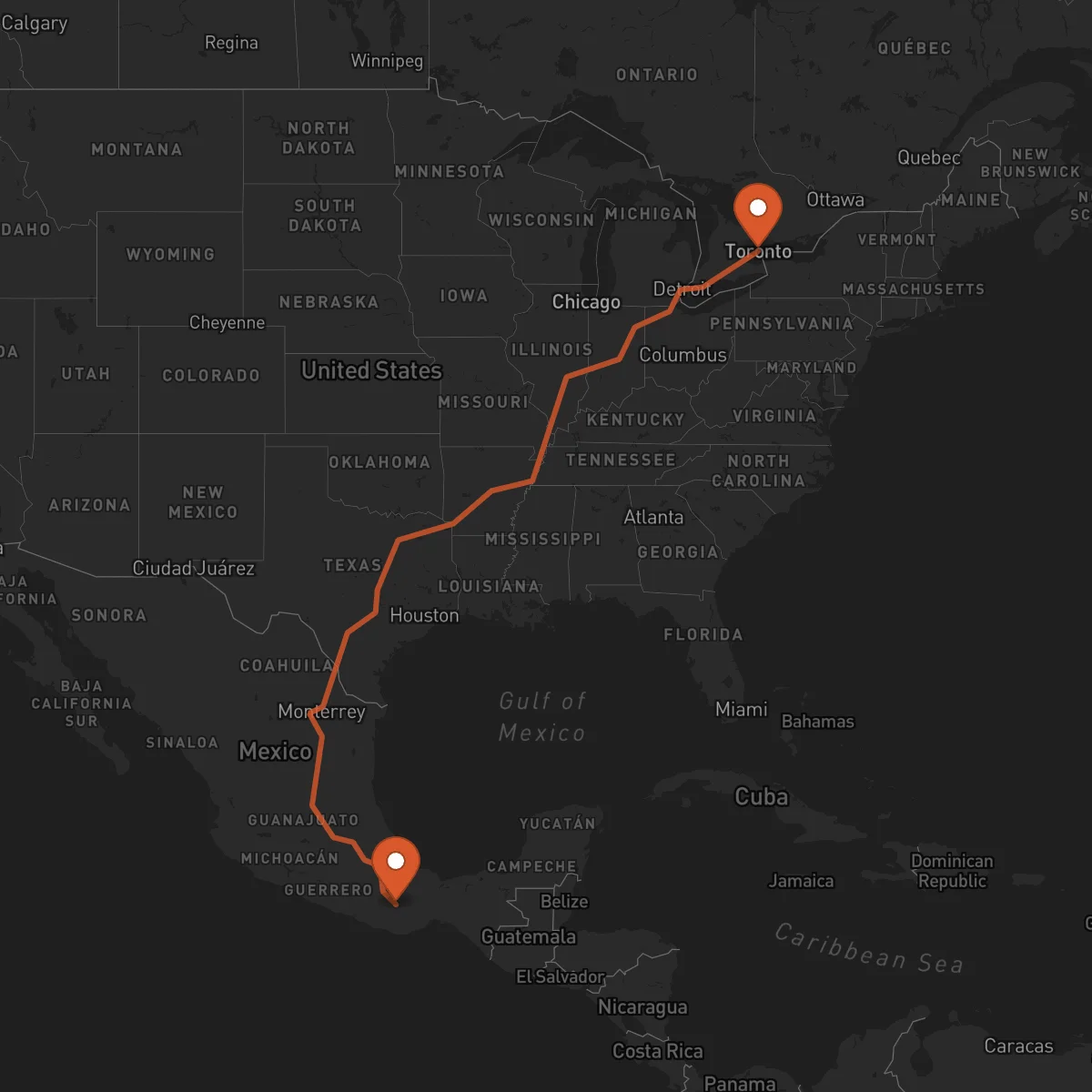 Ruta Toronto - Oaxaca de Juárez