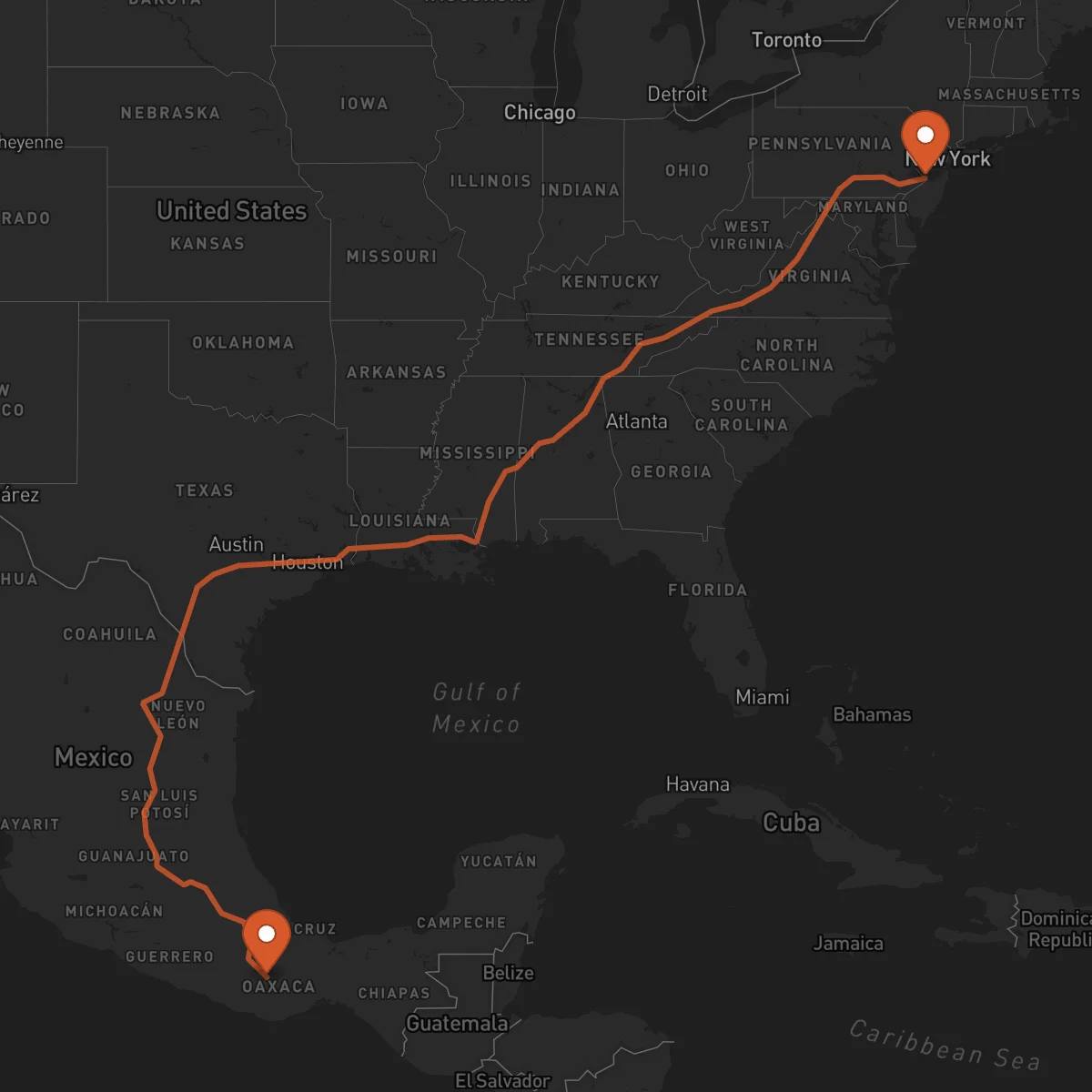 Ruta Trenton - Oaxaca de Juárez
