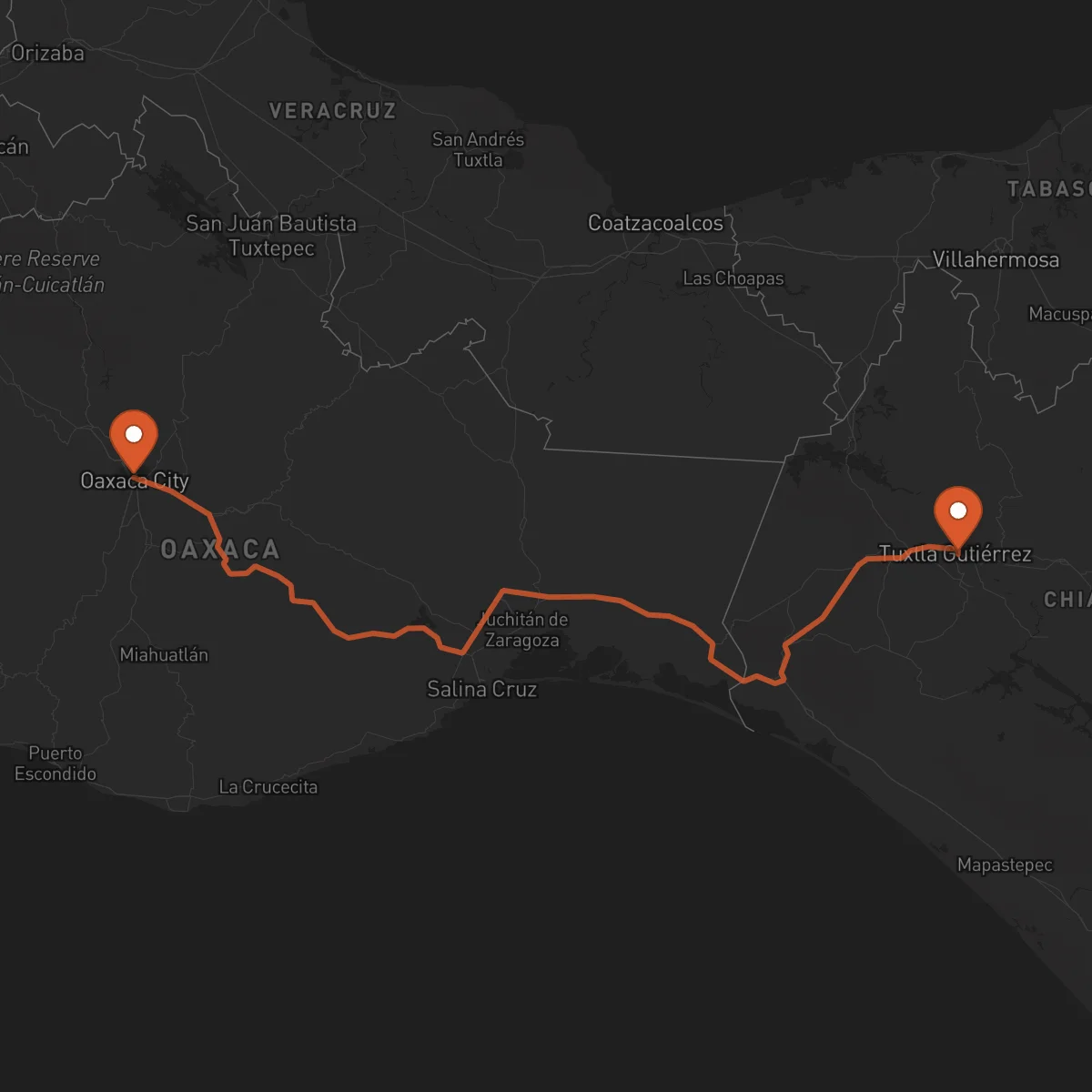 Ruta Tuxtla Gutiérrez - Oaxaca de Juárez