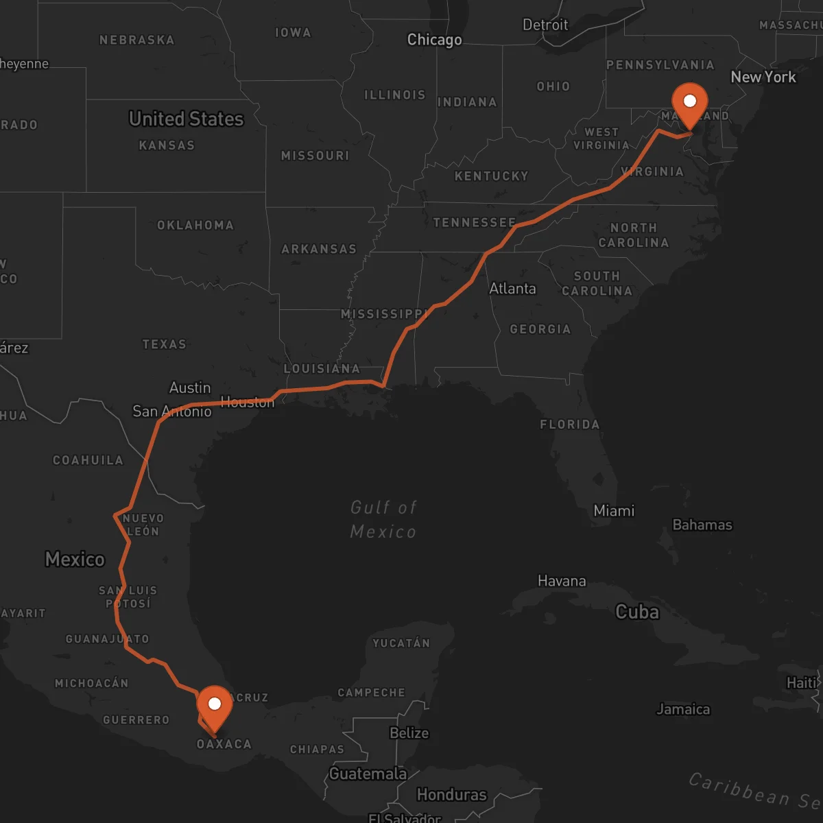 Ruta Oaxaca de Juárez - Washington D.C.