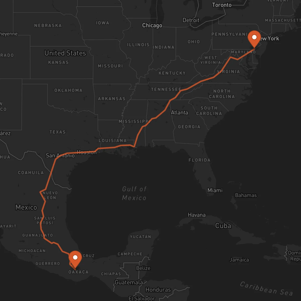 Ruta Oaxaca de Juárez - Wilmington