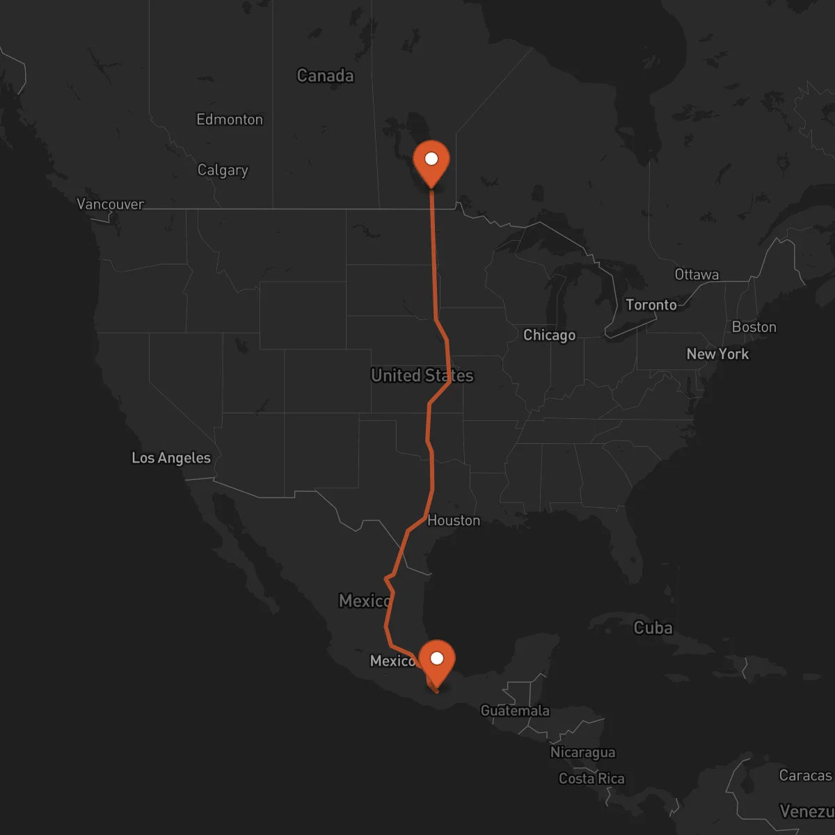 Ruta Winnipeg - Oaxaca de Juárez