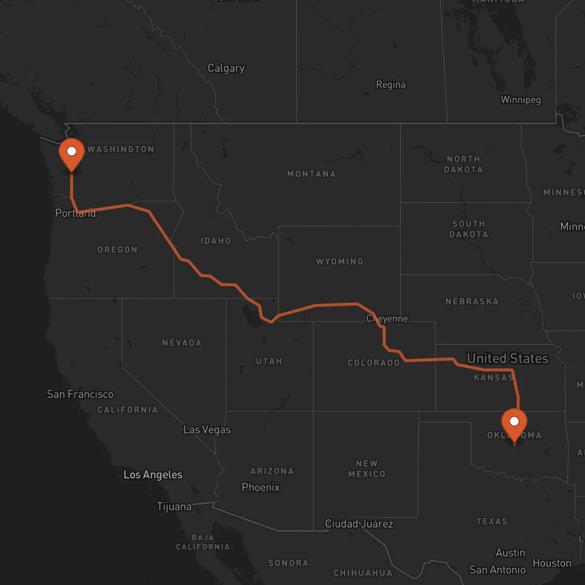 Ruta Oklahoma City - Olympia