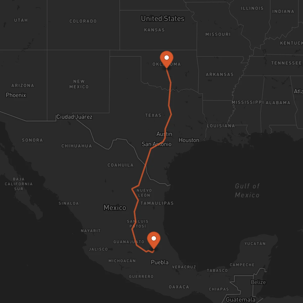 Ruta Oklahoma City - Pachuca de Soto