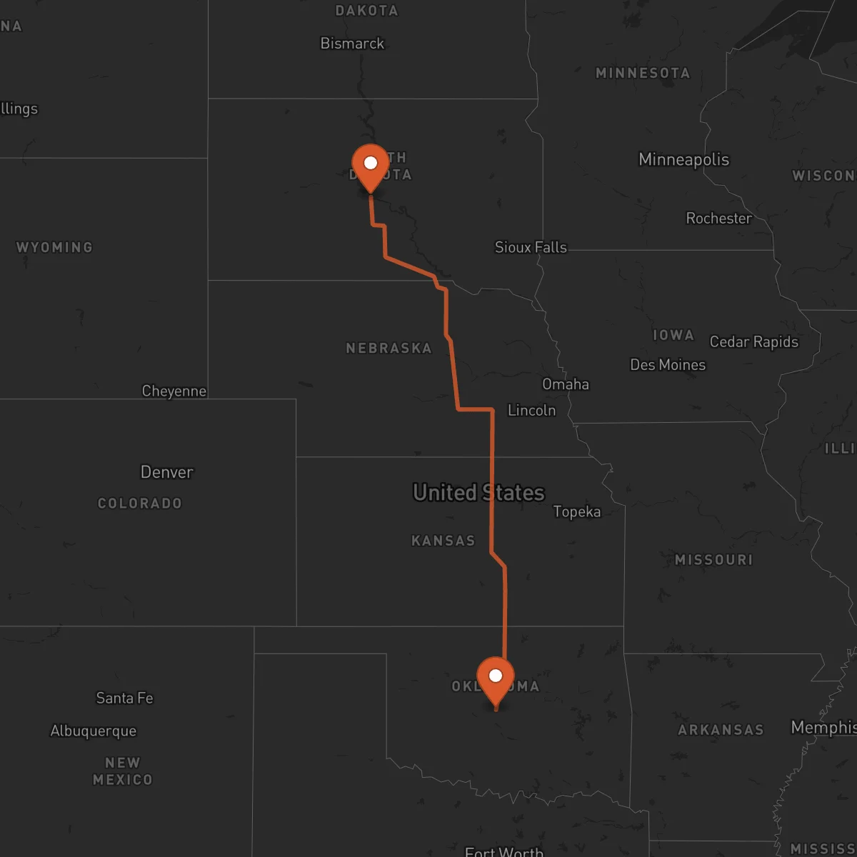 Ruta Oklahoma City - Pierre