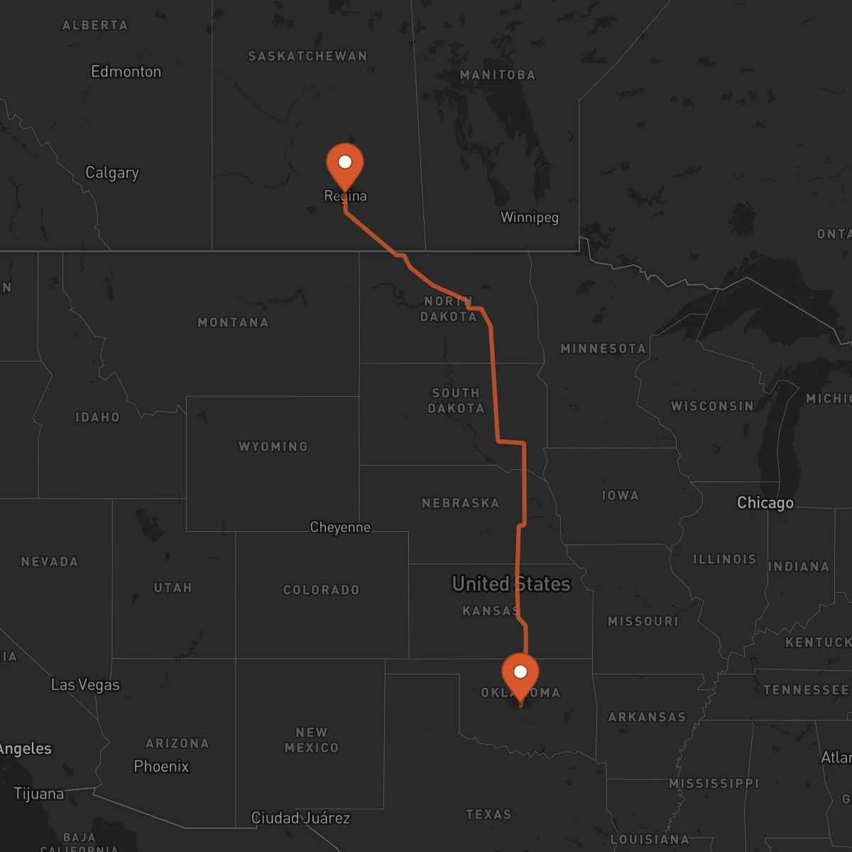 Ruta Oklahoma City - Regina