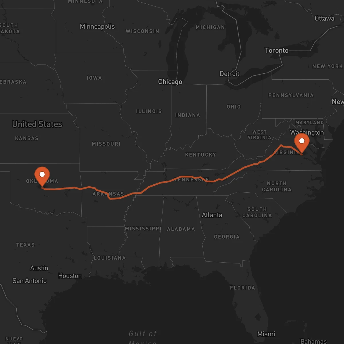 Ruta Oklahoma City - Richmond