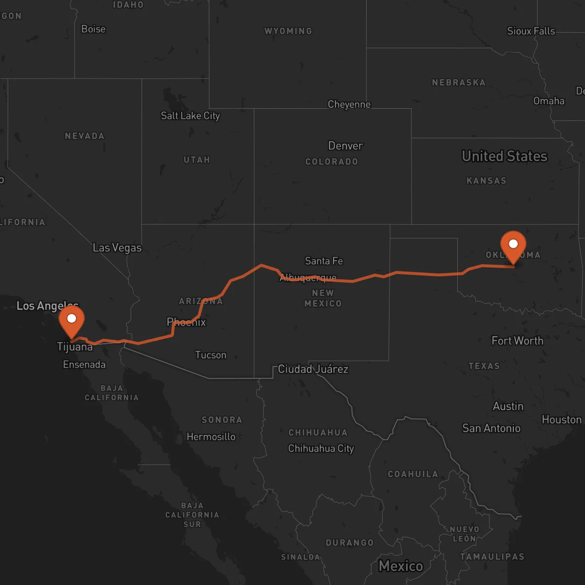 Ruta San Diego - Oklahoma City
