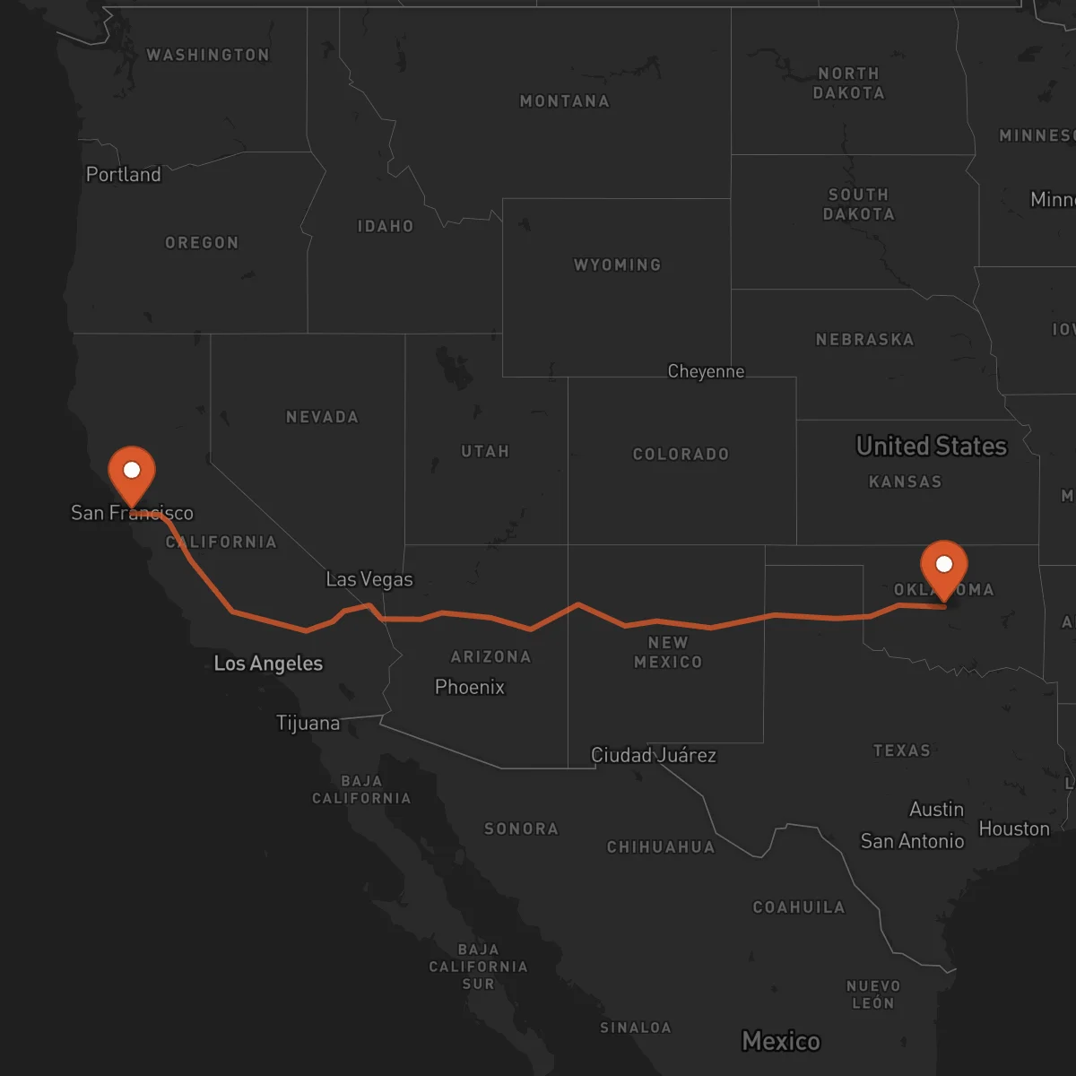 Ruta Oklahoma City - San Francisco