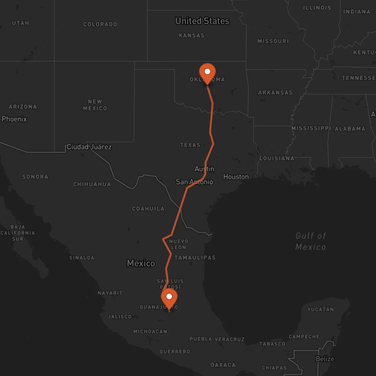 Ruta Oklahoma City - Santiago de Querétaro