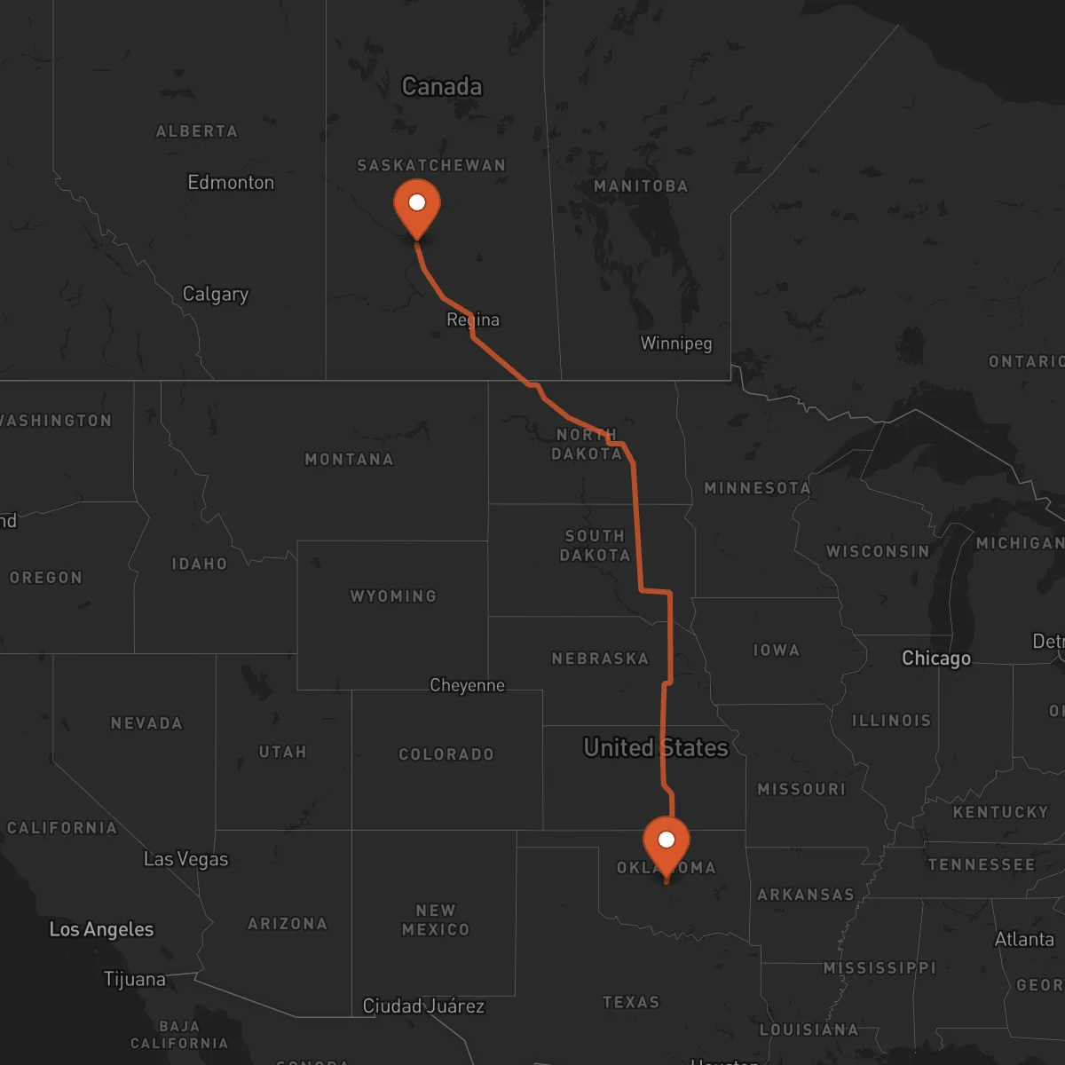 Ruta Oklahoma City - Saskatoon