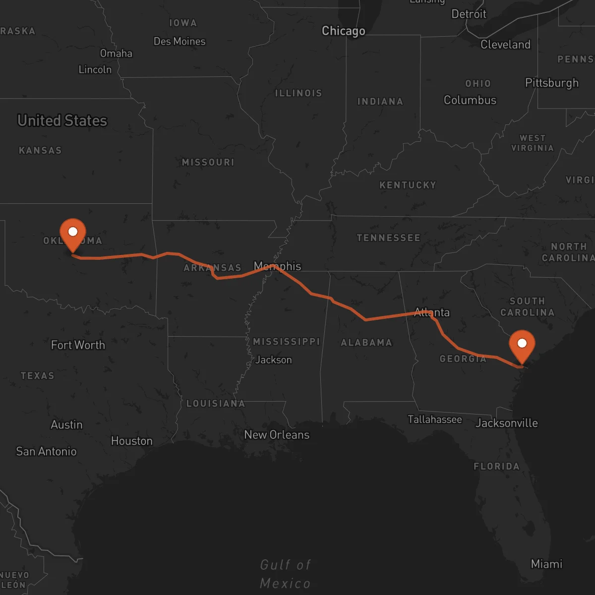 Ruta Oklahoma City - Savannah
