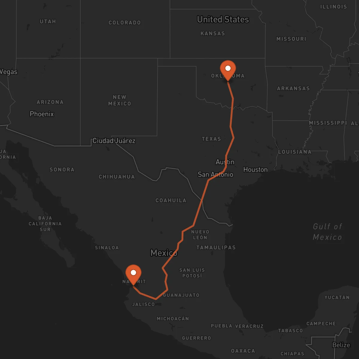Ruta Tepic - Oklahoma City