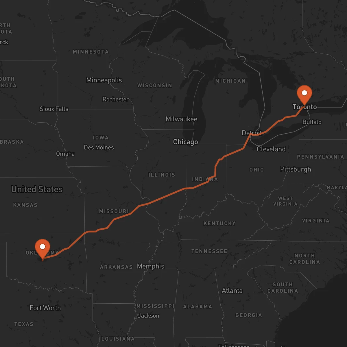 Ruta Toronto - Oklahoma City