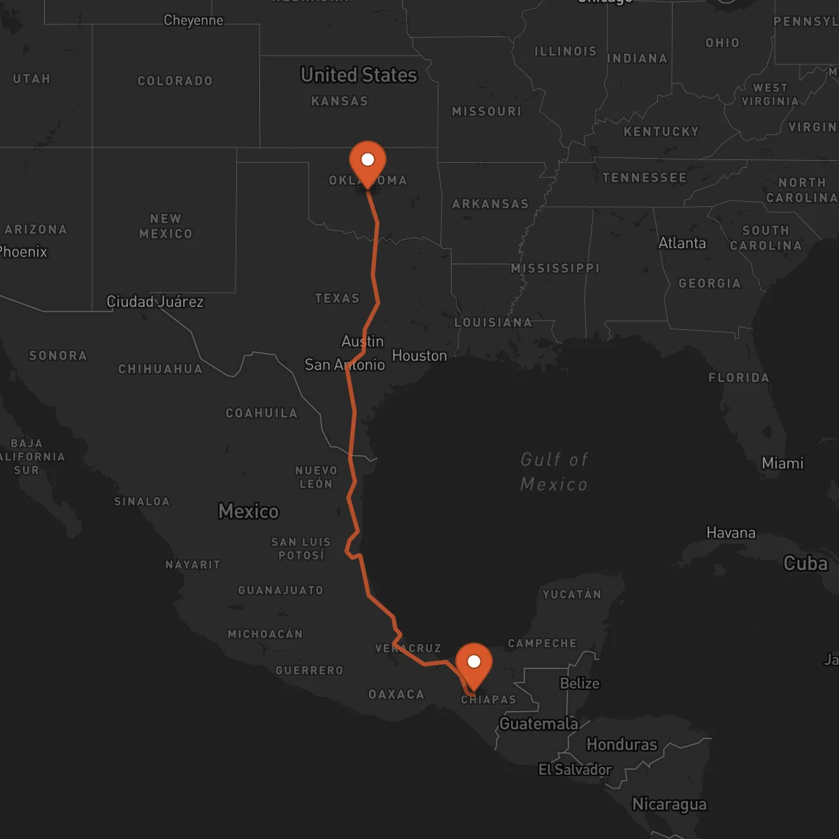 Ruta Tuxtla Gutiérrez - Oklahoma City