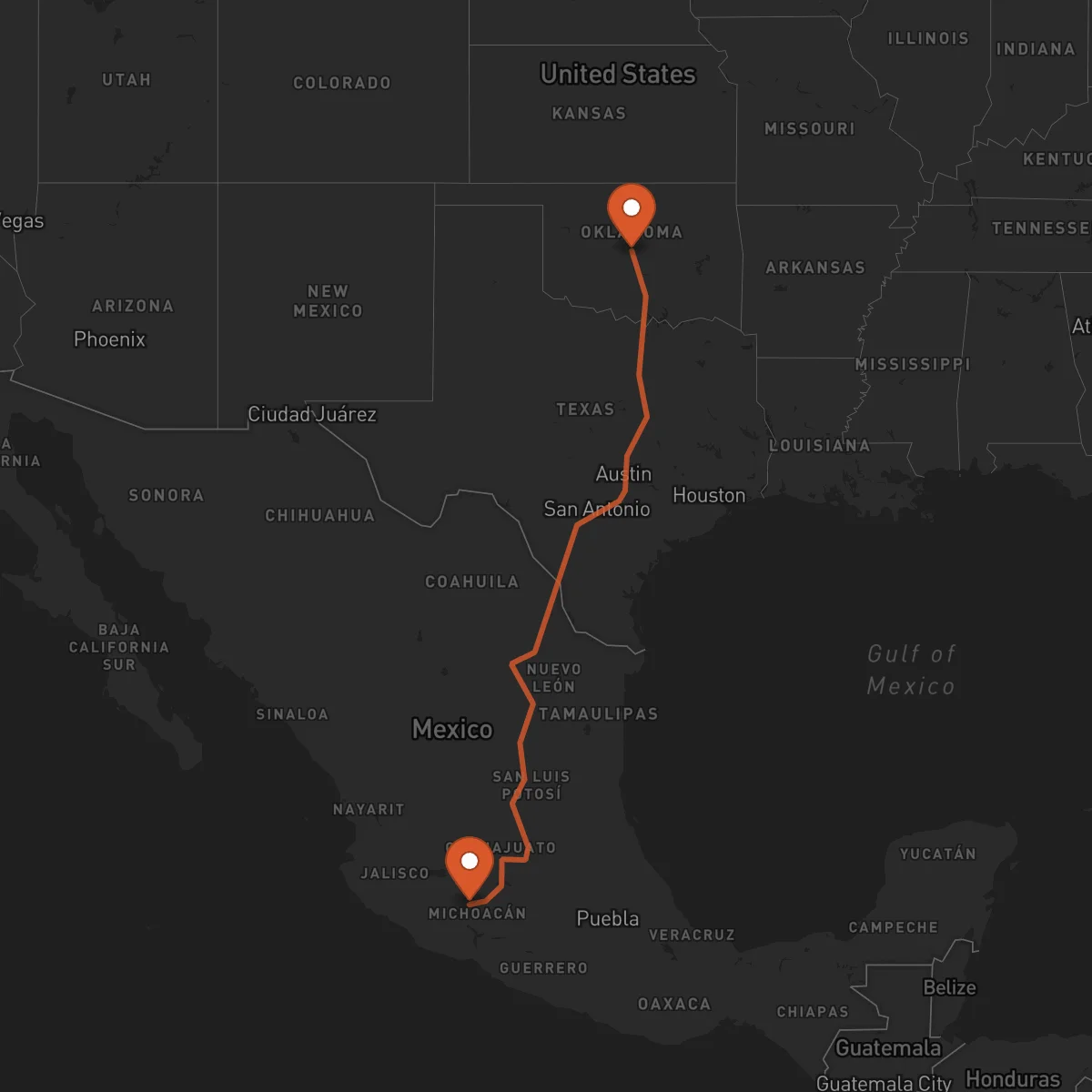 Ruta Uruapan - Oklahoma City