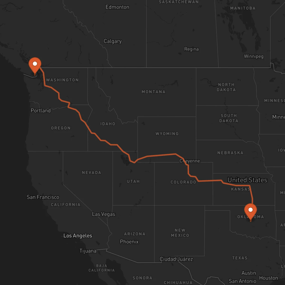 Ruta Oklahoma City - Victoria