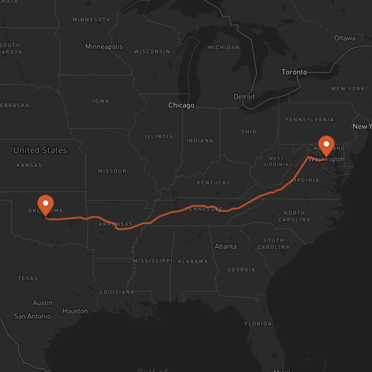 Ruta Oklahoma City - Washington D.C.