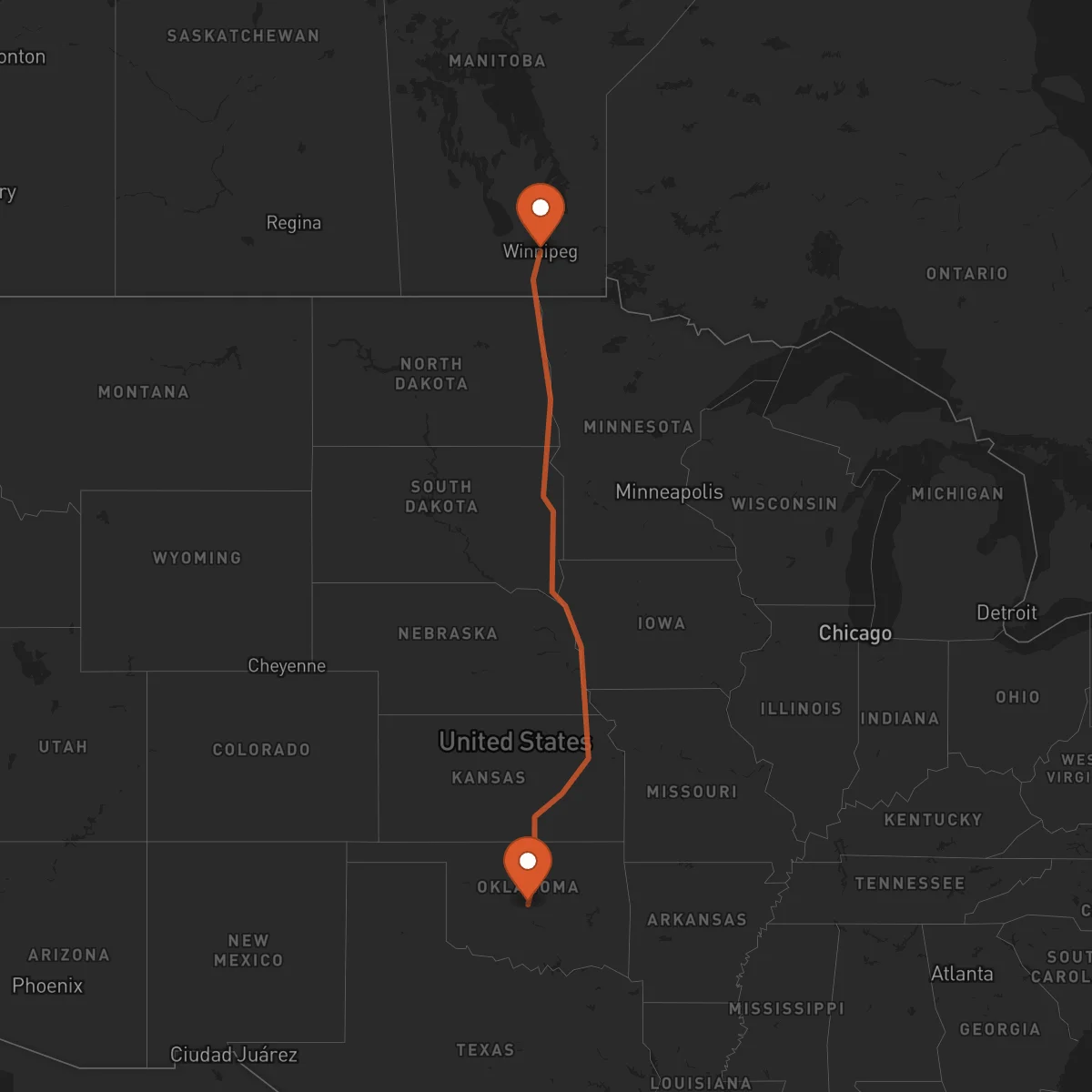 Ruta Oklahoma City - Winnipeg