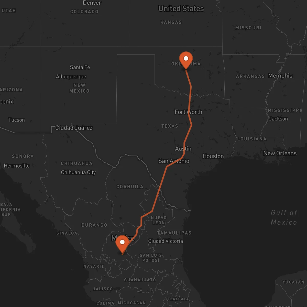 Ruta Oklahoma City - Zacatecas