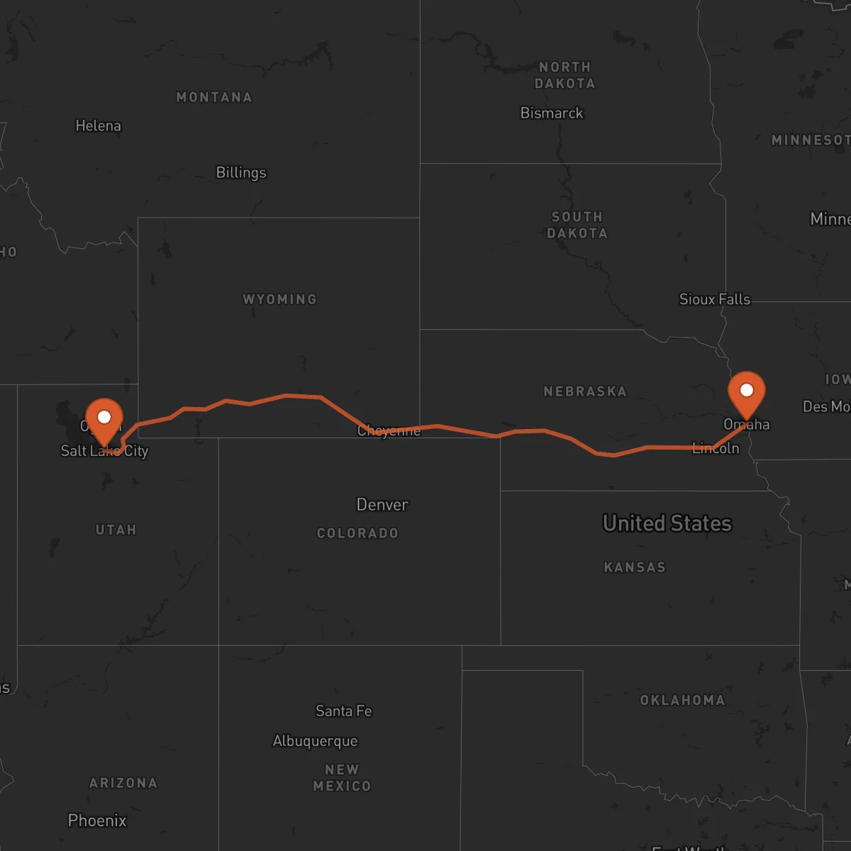 Ruta Omaha - Salt Lake City